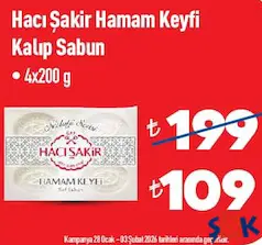 HACI ŞAKİR HAMAM KEYFİ SAF KALIP SABUN 4X200 GR fiyat ve kampanya bilgisi